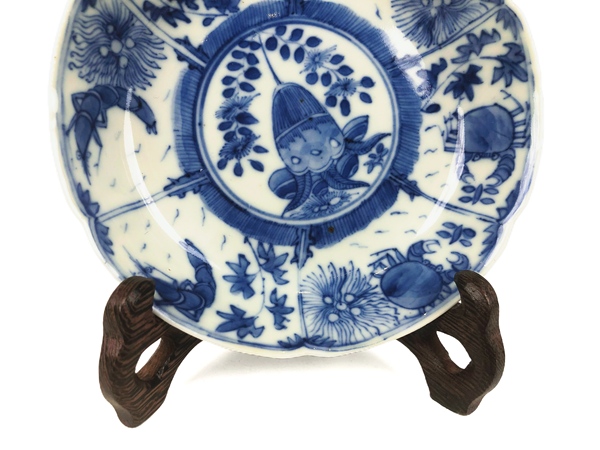 古玩陶瓷清光緒·青花魚蝦蟹茶托拍賣，當前價格150元