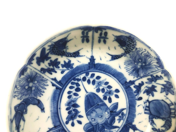 古玩陶瓷清光緒·青花魚蝦蟹茶托拍賣，當前價格150元