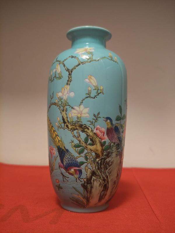 古玩陶瓷松石綠釉粉彩花鳥紋燈籠瓶拍賣，當前價格2680元