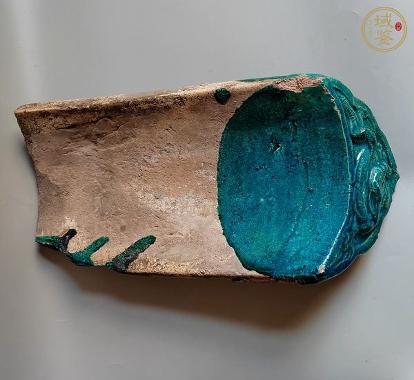 古玩陶瓷孔雀藍釉龍紋瓦當真品鑒賞圖