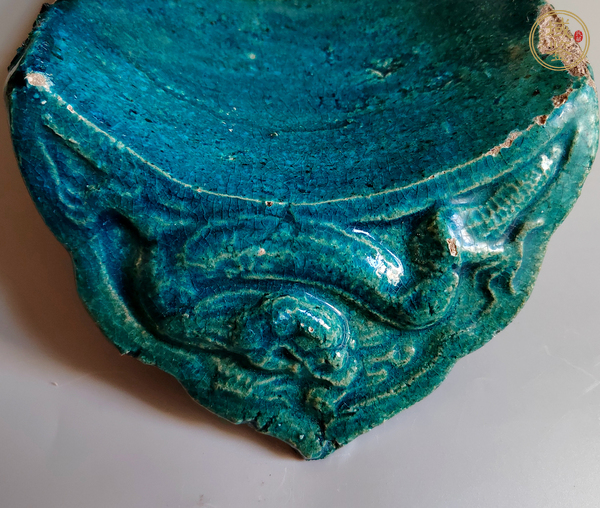 古玩陶瓷孔雀藍釉龍紋瓦當真品鑒賞圖