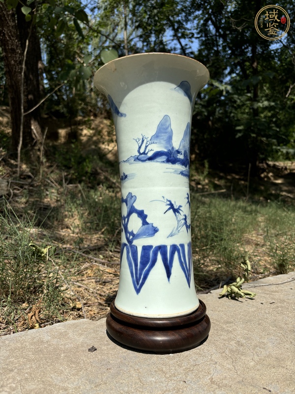 古玩陶瓷清順治青花山水高士圖大花觚真品鑒賞圖