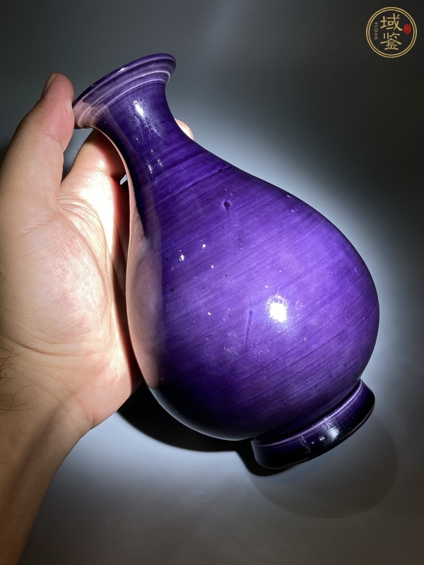 古玩陶瓷清代茄皮紫釉玉壺春瓶真品鑒賞圖