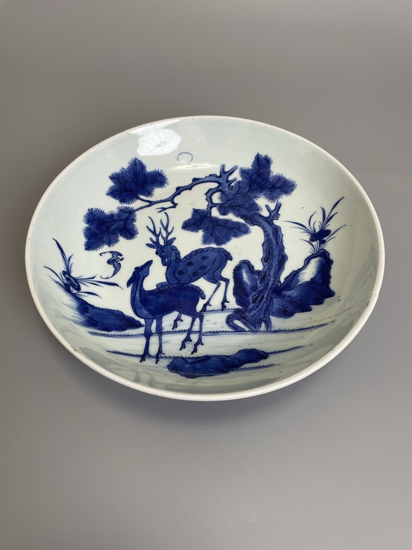 古玩陶瓷清康雍 極品青花福祿壽禧圖大盤拍賣,當前價格2500元