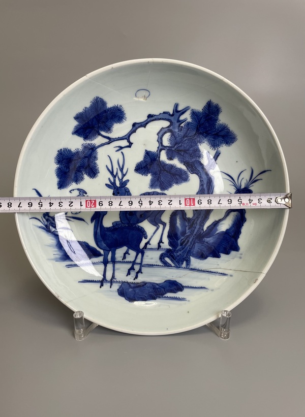 古玩陶瓷清康雍 極品青花福祿壽禧圖大盤拍賣,當前價格2500元