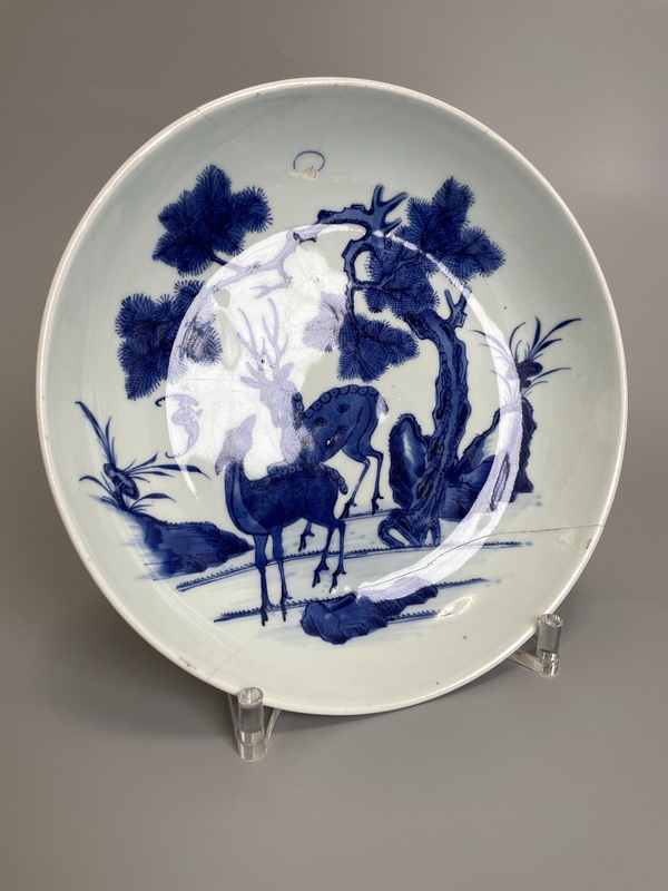 古玩陶瓷清康雍 極品青花福祿壽禧圖大盤拍賣,當前價格2500元