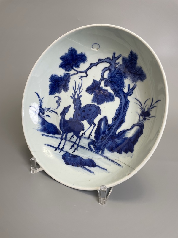 古玩陶瓷清康雍 極品青花福祿壽禧圖大盤拍賣，當前價格2500元