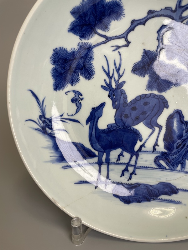 古玩陶瓷清康雍 極品青花福祿壽禧圖大盤拍賣,當前價格2500元