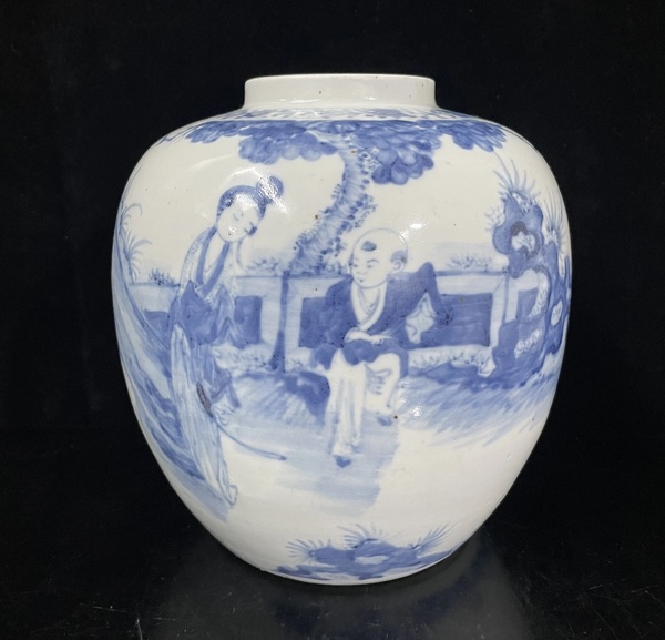 古玩陶瓷晚清小康青花人物罐拍賣,當前價格4500元