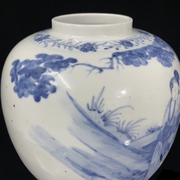 古玩陶瓷晚清小康青花人物罐拍賣,當前價格4500元