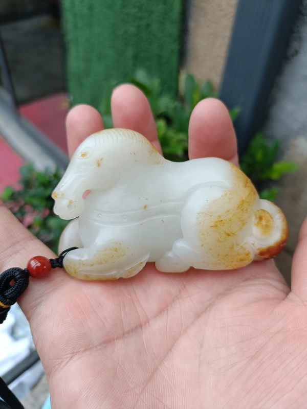 古玩玉器精品天然和田玉手把件  馬到成功  配證書拍賣，當前價格1980元