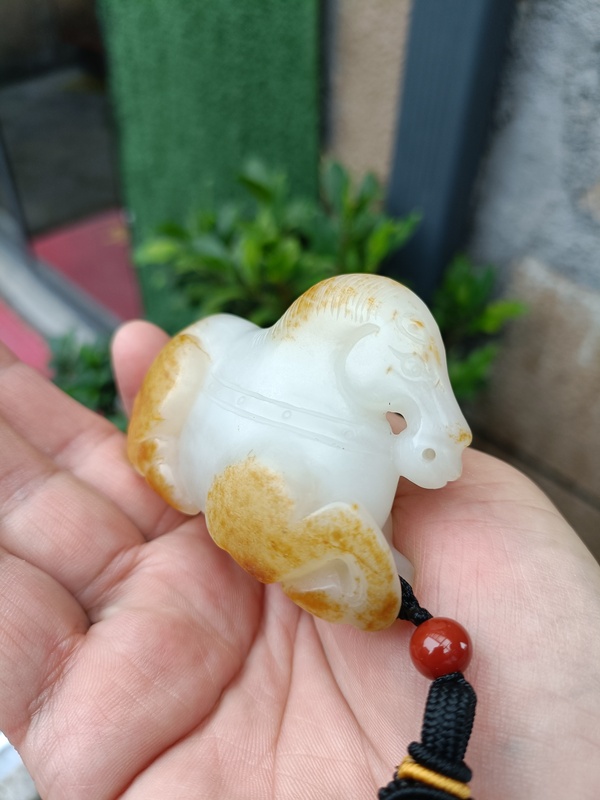 古玩玉器精品天然和田玉手把件 馬到成功 配證書拍賣,當前價格1980元