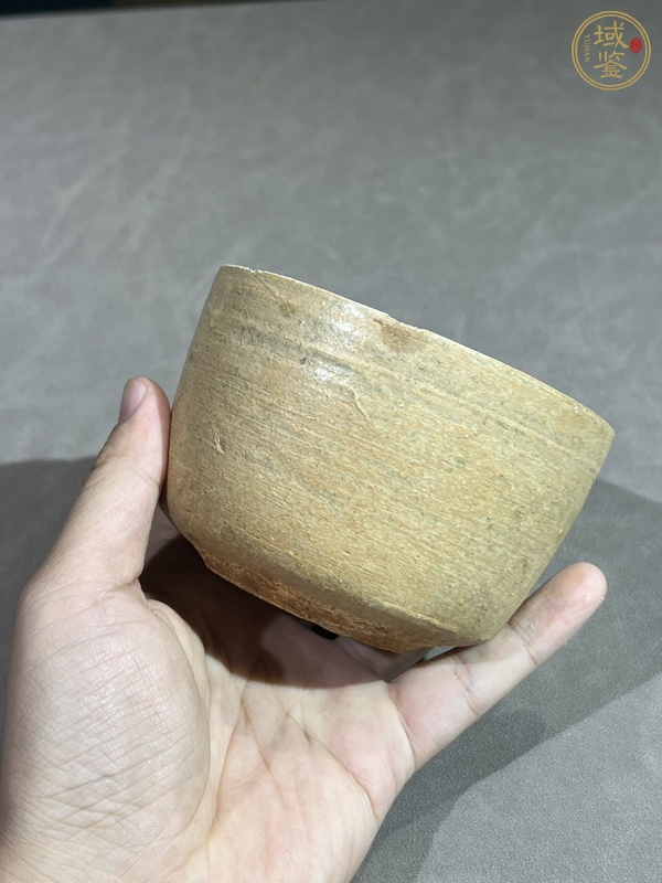 古玩陶瓷青釉弦紋直口杯真品鑒賞圖