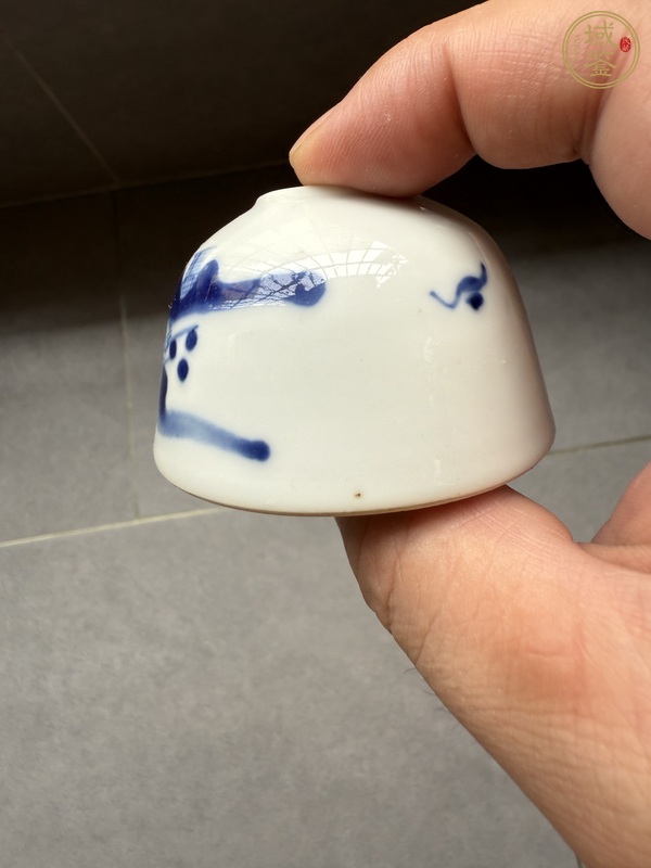 古玩陶瓷清晚期 青花山水紋水盂真品鑒賞圖