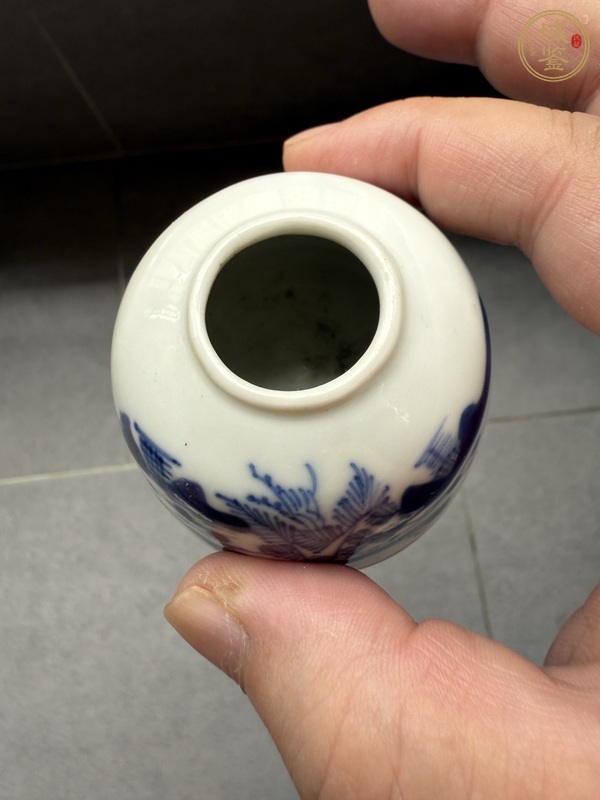 古玩陶瓷清晚期 青花山水紋水盂真品鑒賞圖