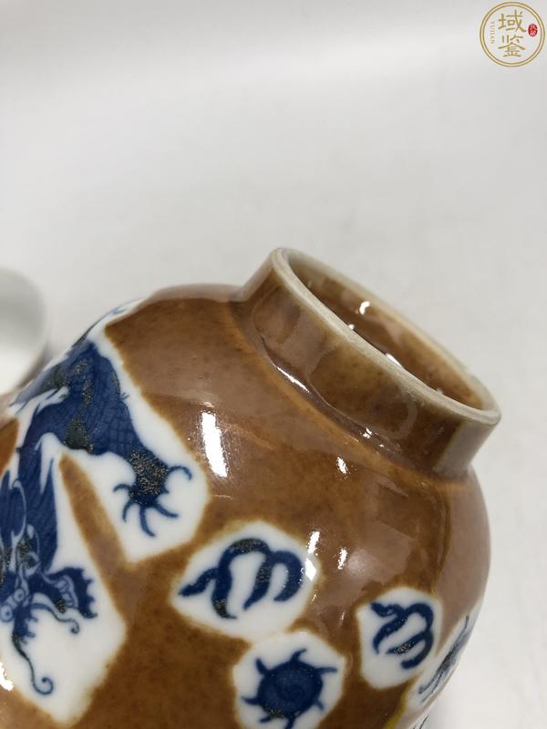 古玩陶瓷一對紫金釉開光青花五爪龍紋茶碗拍賣,當前價格1380元
