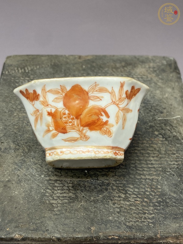 古玩陶瓷礬紅福壽三多五福同壽八角碗真品鑒賞圖