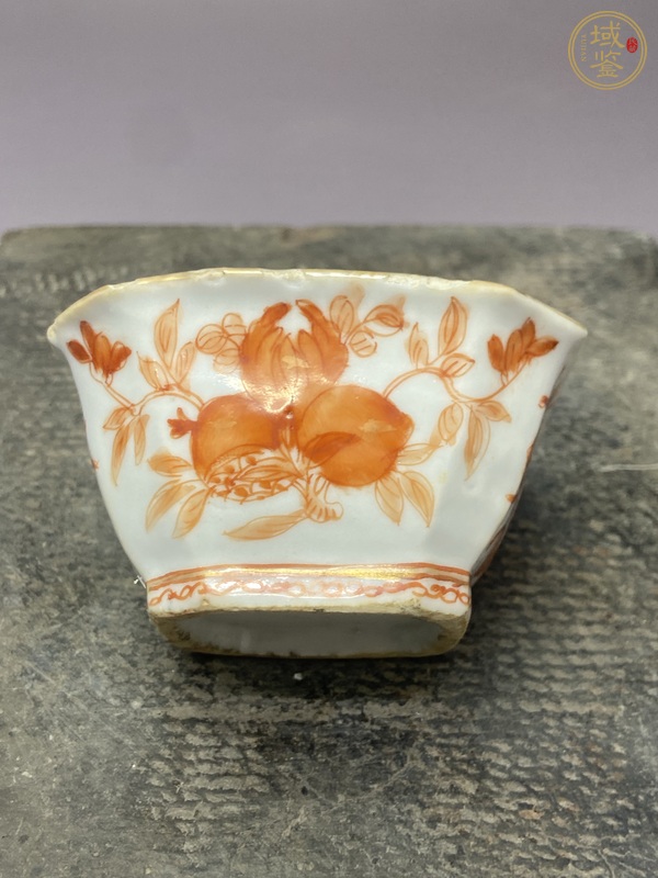 古玩陶瓷礬紅福壽三多五福同壽八角碗真品鑒賞圖