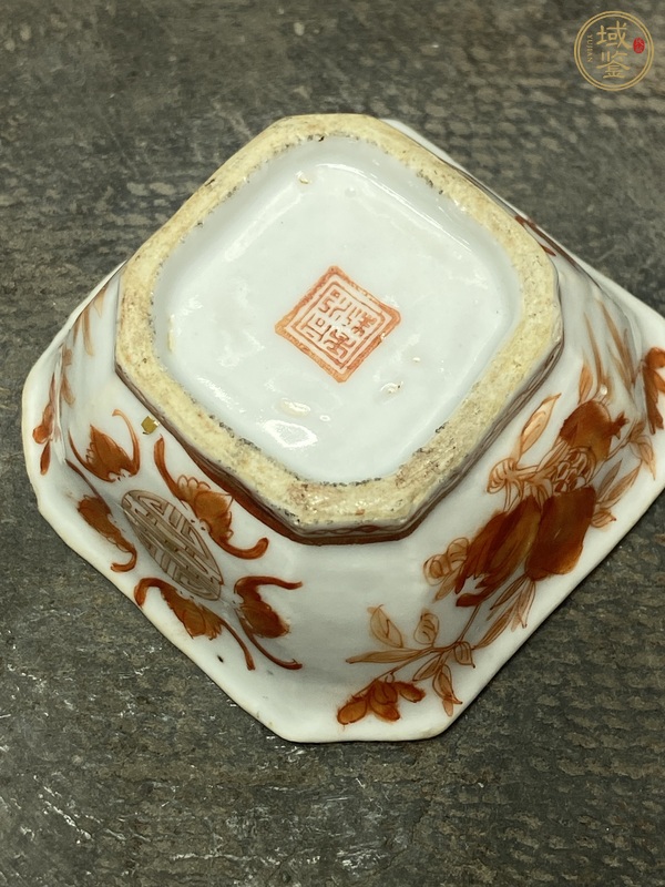 古玩陶瓷礬紅福壽三多五福同壽八角碗真品鑒賞圖