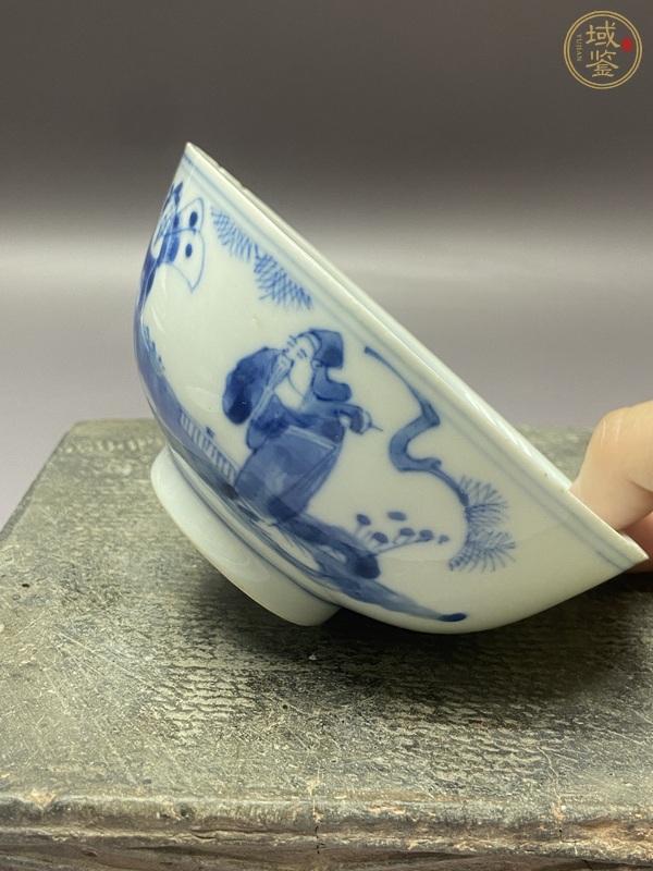 古玩陶瓷三星高照圖青花茶圓真品鑒賞圖
