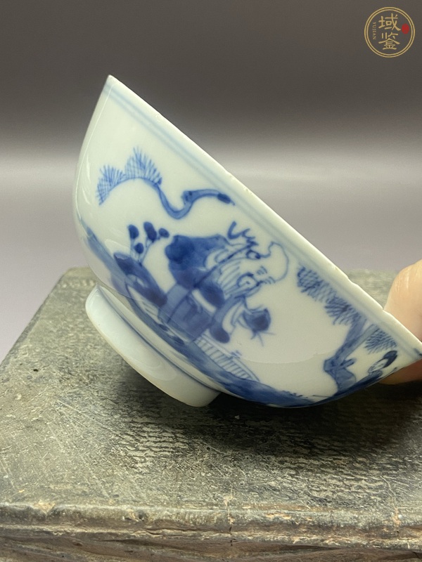古玩陶瓷三星高照圖青花茶圓真品鑒賞圖