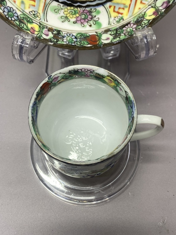 古玩陶瓷民國大吉大利暗刻人物廣彩杯碟拍賣，當前價格298元