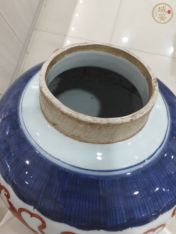 古玩青花礬紅獅紋罐真品鑒賞圖