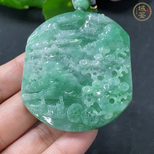 古玩玉器天然翡翠山水紋飾牌真品鑒賞圖