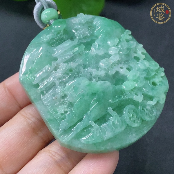 古玩玉器天然翡翠山水紋飾牌真品鑒賞圖