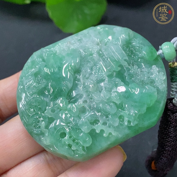 古玩玉器天然翡翠山水紋飾牌真品鑒賞圖