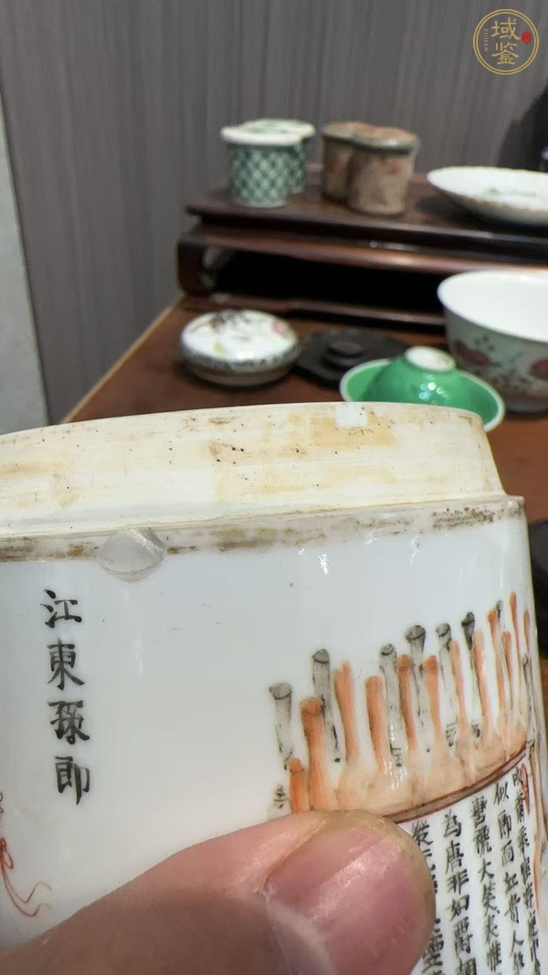 古玩陶瓷粉彩無雙譜人物蓋缸真品鑒賞圖