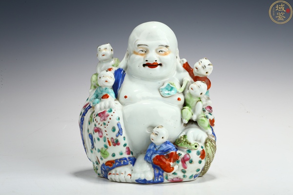 古玩轉賣(保真卡)粉彩五子登科彌勒佛塑像拍賣,當前價格1500元