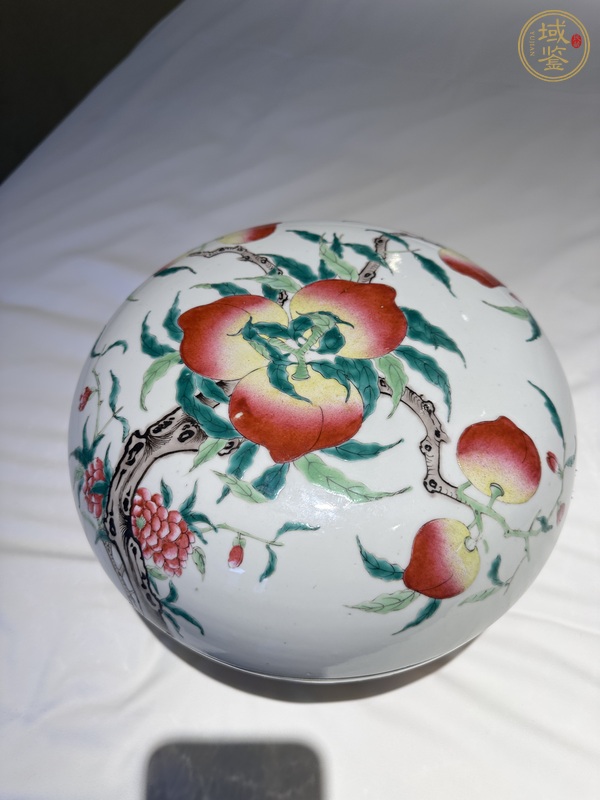古玩陶瓷粉彩九桃捧盒真品鑒賞圖