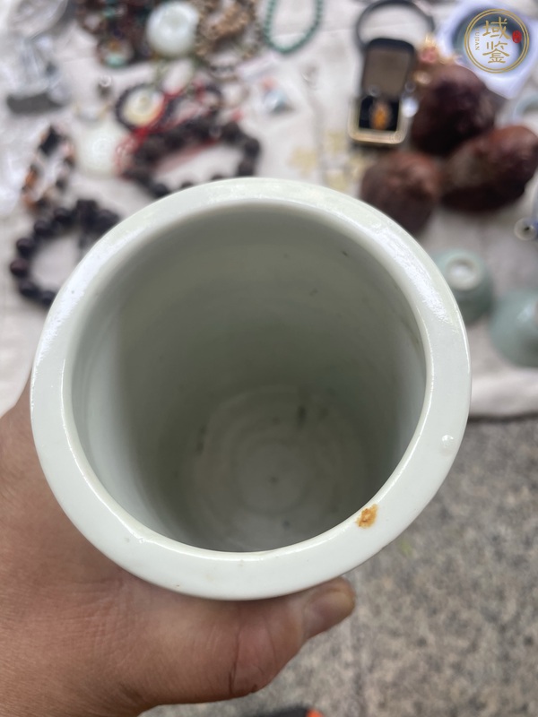 古玩陶瓷樵漁耕讀山水紋青花筆筒真品鑒賞圖