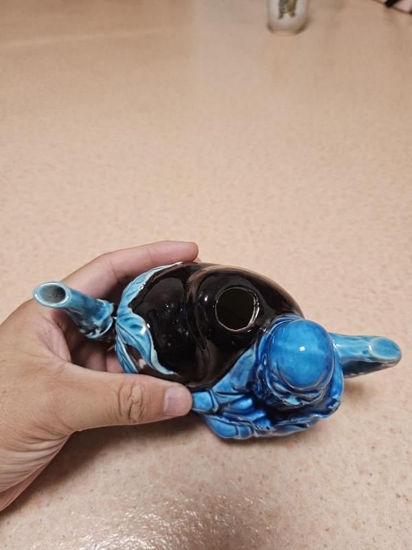 古玩陶瓷孔雀藍釉人物茶壺拍賣，當前價格3280元