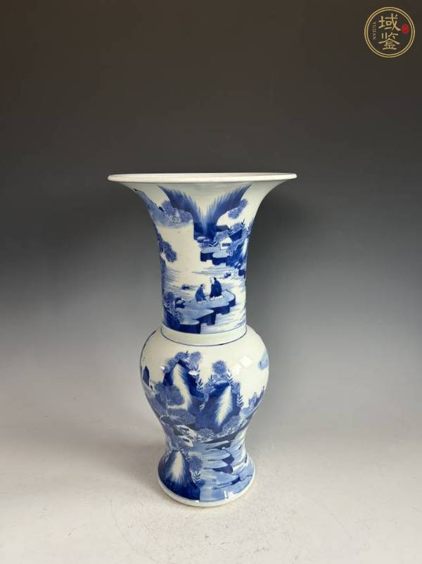 古玩陶瓷青花山水人物紋花鼓真品鑒賞圖