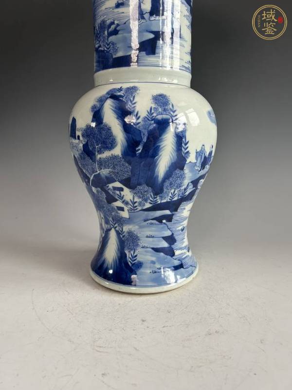 古玩陶瓷青花山水人物紋花鼓真品鑒賞圖