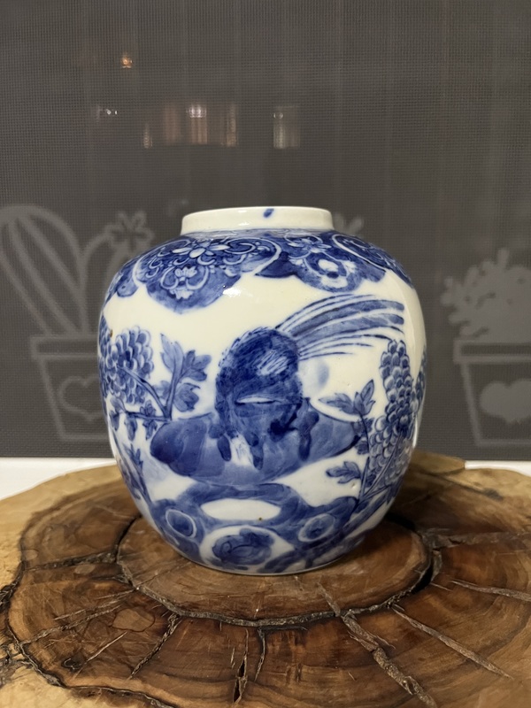古玩轉(zhuǎn)賣光緒青花錦雞牡丹紋罐拍賣，當(dāng)前價(jià)格600元