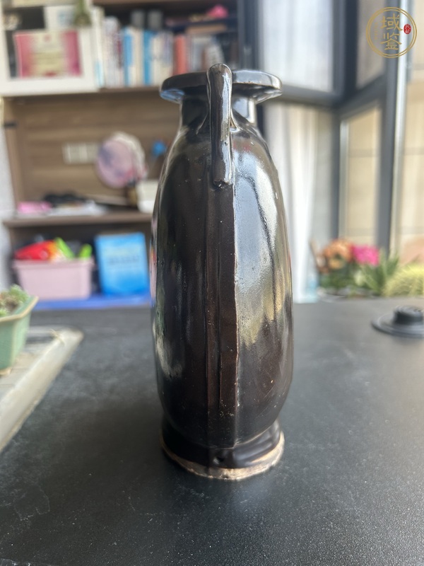 古玩陶瓷耀州窯樹葉紋黑釉扁壺真品鑒賞圖