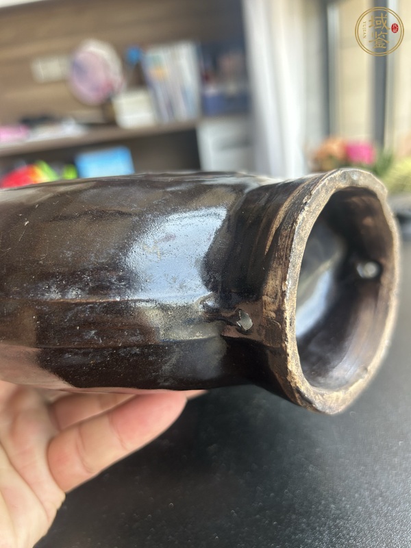 古玩陶瓷耀州窯樹葉紋黑釉扁壺真品鑒賞圖