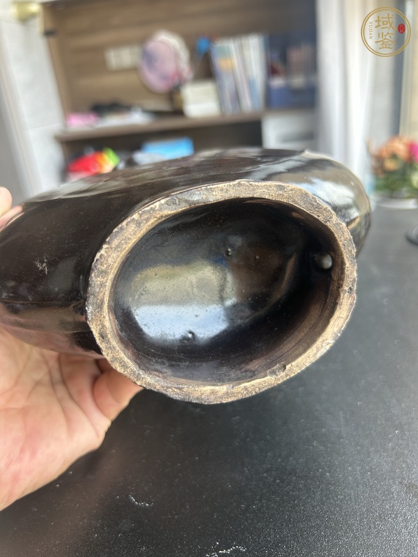 古玩陶瓷耀州窯樹葉紋黑釉扁壺真品鑒賞圖