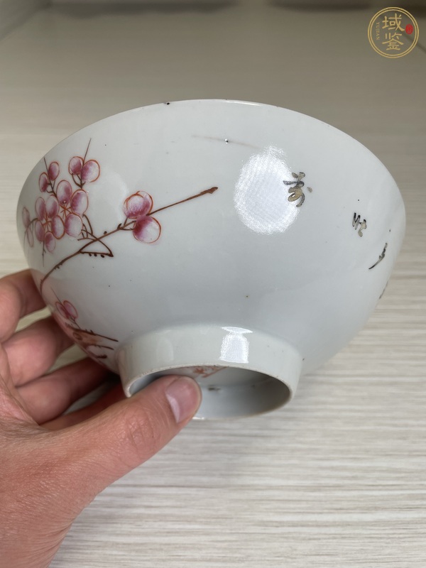 古玩陶瓷民國 名家粉彩詩文梅花大碗真品鑒賞圖