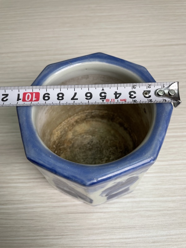 古玩陶瓷清中期 青花竹林高士圖八方筆筒拍賣，當前價格550元