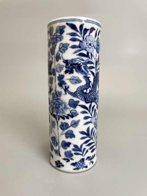 古玩陶瓷清晚期 青花穿花龍紋香筒拍賣，當前價格750元