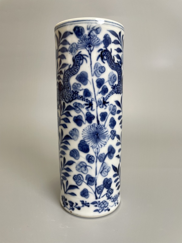 古玩陶瓷清晚期 青花穿花龍紋香筒拍賣,當前價格750元