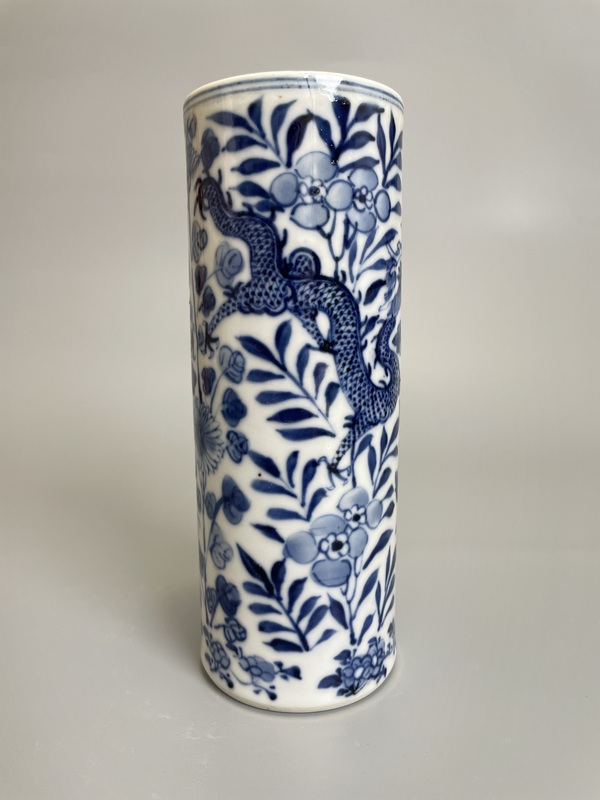 古玩陶瓷清晚期 青花穿花龍紋香筒拍賣，當前價格750元