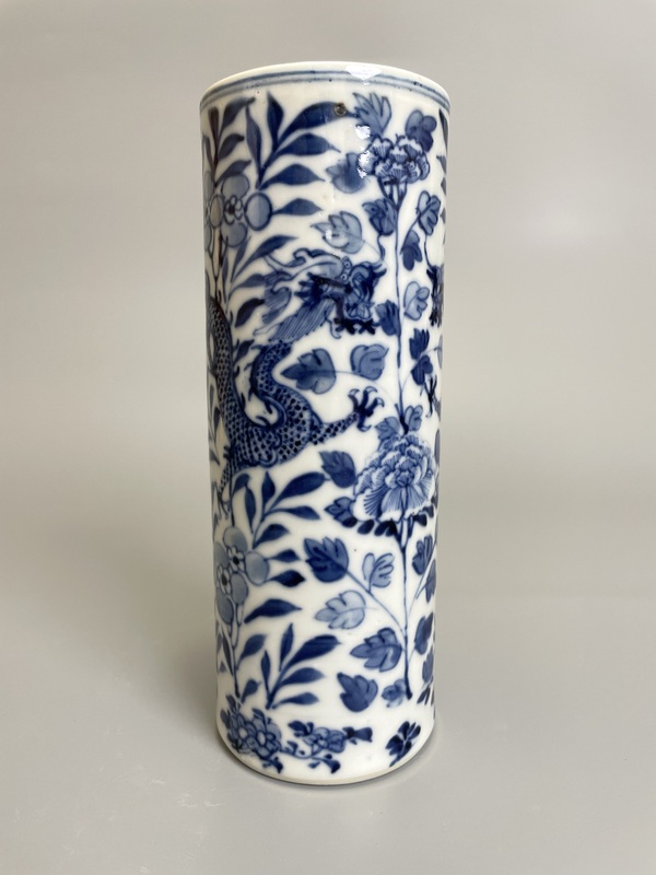 古玩陶瓷清晚期 青花穿花龍紋香筒拍賣，當前價格750元