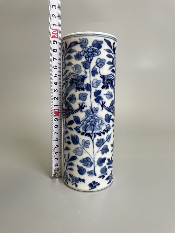 古玩陶瓷清晚期 青花穿花龍紋香筒拍賣，當前價格750元
