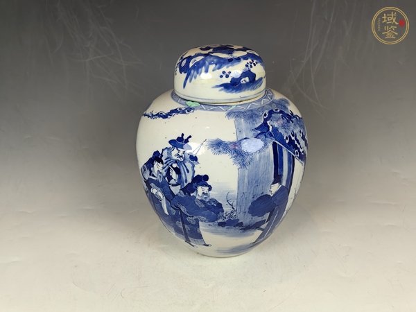 古玩陶瓷晚清三國人物故事三顧茅廬青花蓋罐真品鑒賞圖