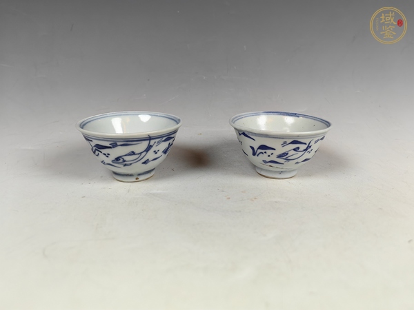 古玩陶瓷清早魚藻紋青花茶園一對真品鑒賞圖